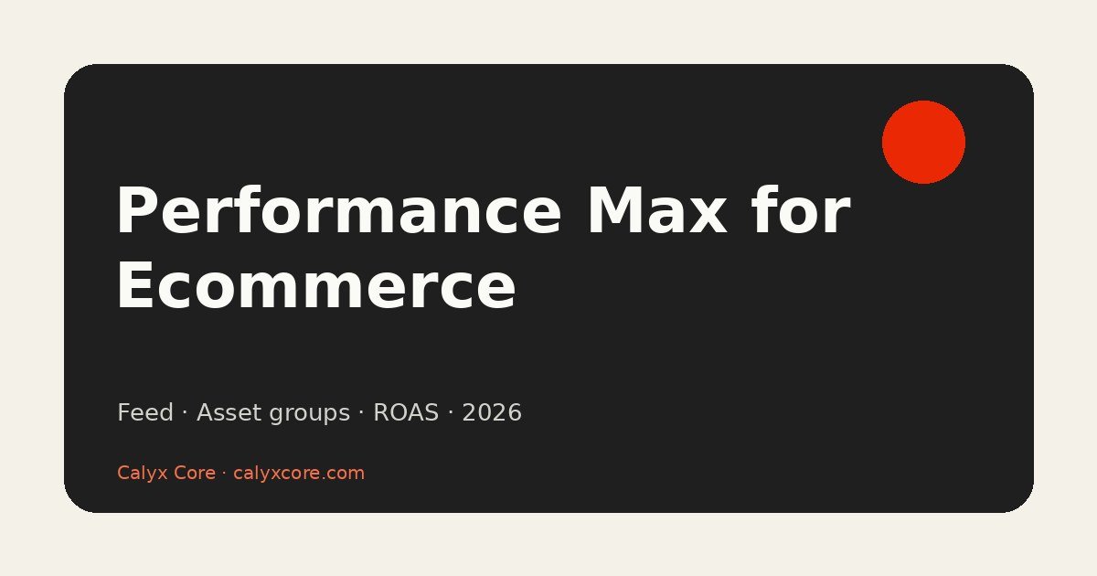 Performance Max for ecommerce framework covering feed, asset groups, ROAS and 2026 campaign management